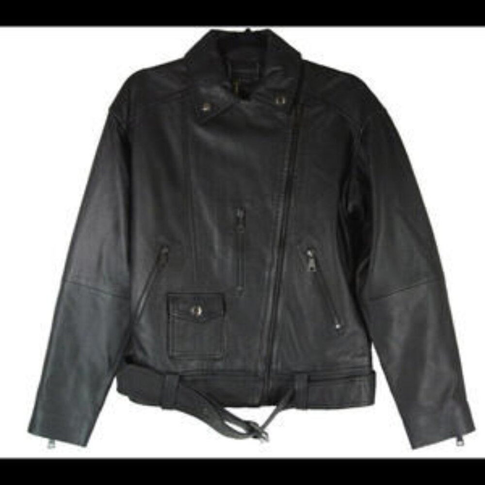 NEW, Ted Baker Tiano Oversized Leather Biker Jacket in Black- Size 3 US 8 /10